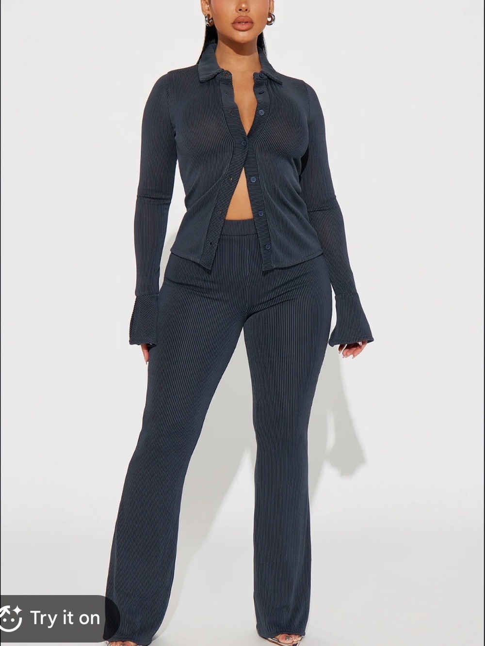 Women's Button-Up Top & Flared Pants matching Set